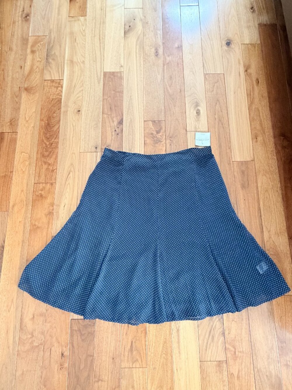 Vintage Sag Harbor Midi Skirt 1X Navy White Polka Dot Flowy Lightweight NWT